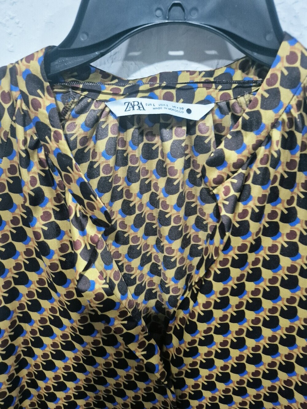 ZARA Geometric Print Long Sleeve Midi Shirt Dress Yellow Black Blue Large L - Picture 3 of 8